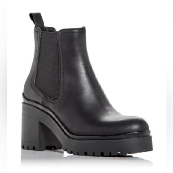 Jeffrey Campbell Black Escob Block Heel Chelsea Leather Ankle Boots size 7 - Picture 1 of 12